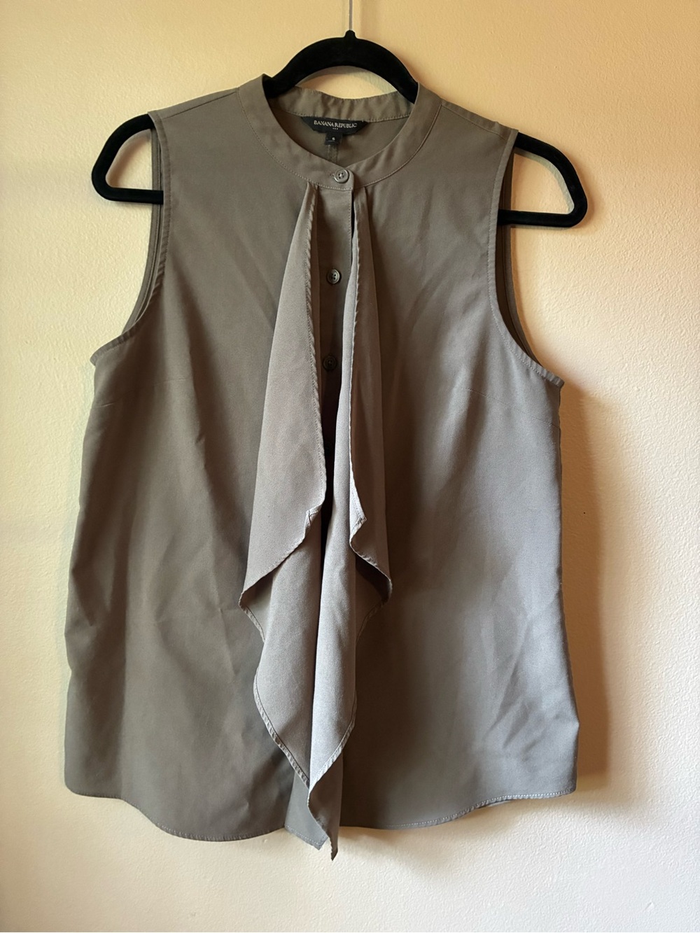 Banana Republic Taupe Sleeveless Tie-Neck Blouse